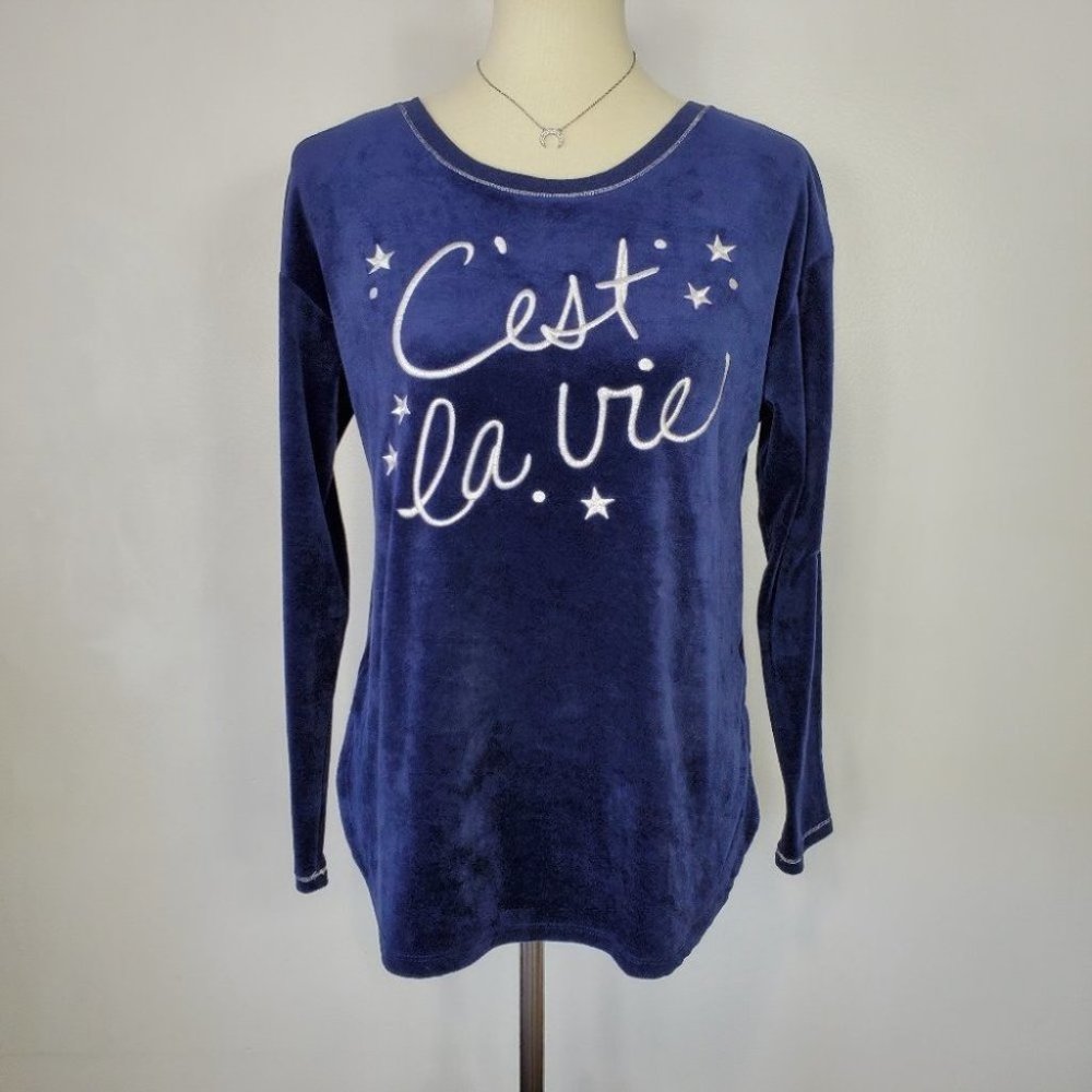 Layla Sleep Lounge "C'est la ire" Navy Soft Cozy Sleep Top, S